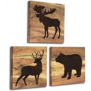 Real Wooden Cabin Decor with Bear, Deer and Moose (Set of 3) - Woodland Rustic